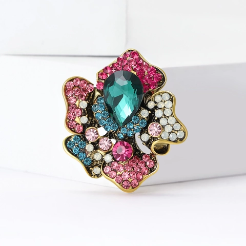 Vintage Legierung Strass Blume Brosche Für Damen Elegante Mehrfarbige Kristall Blumen Brustnadel Für Mantel Anzug Mode Schmuck