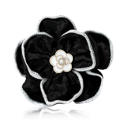 Broche de Flor de Tela de Camelia Vintage para Mujer Elegante Textura de Tweed Alfiler de Color Contraste con Perla Artificial
