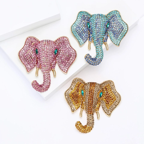 Exaggerated Vintage Alloy Elephant Head Brooch For Women Men Rhinestone Inlaid Animal Breastpin Fashion Jewelry Gift