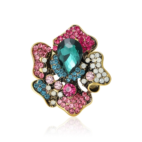 Vintage Legierung Strass Blume Brosche Für Damen Elegante Mehrfarbige Kristall Blumen Brustnadel Für Mantel Anzug Mode Schmuck