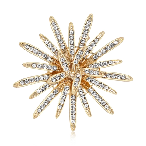 Elegant Alloy Rhinestone Sunflower Starburst Brooch For Women High Grade Minimalist Flower Pins Suit Scarf Accessories Jewelry
