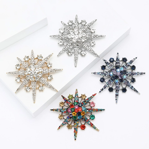 Broche Vintage Élégante Étoile à Huit Branches en Alliage Strass Épingle Flocon de Neige pour Femme Bijoux Accessoires de Mode