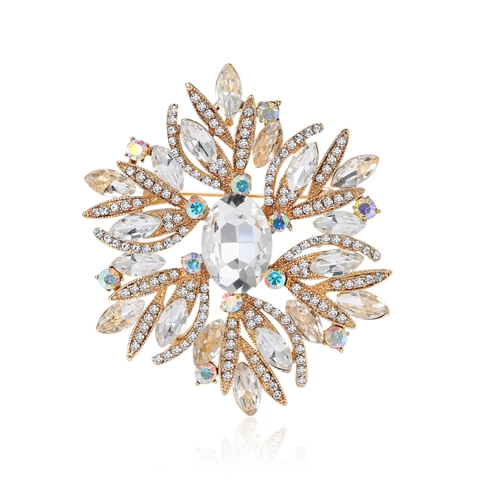 Vintage Luxus Legierung Blume Strass Brosche Große Kristall Sternenstrahl Florale Brosche Pin Für Damen Anzug Kleid Schmuck