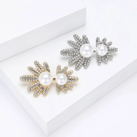 Spilla a Foglia in Lega di Perla Artificiale e Strass Vintage Elegante Spilla a Fiore per Donna Matrimonio Festa Gioielli Regalo