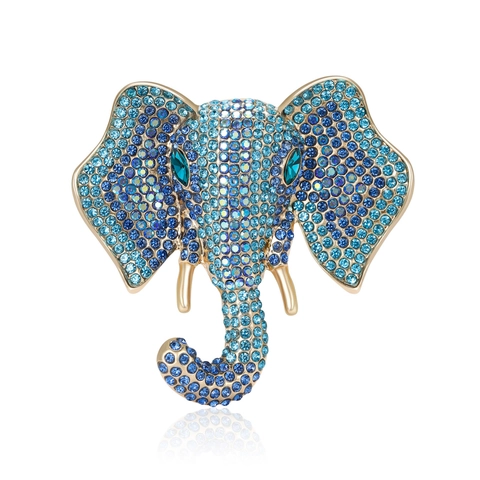 Exaggerated Vintage Alloy Elephant Head Brooch For Women Men Rhinestone Inlaid Animal Breastpin Fashion Jewelry Gift