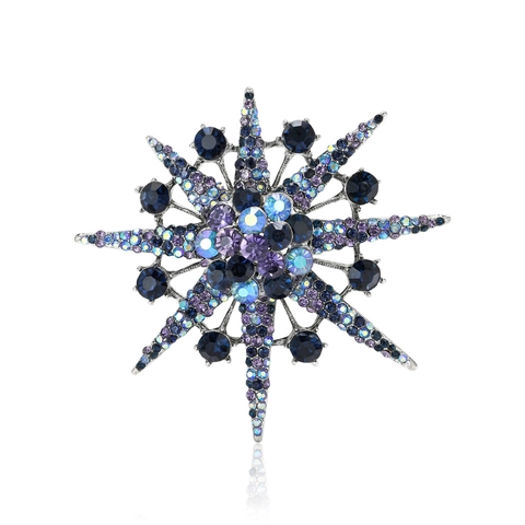 Broche Vintage Élégante Étoile à Huit Branches en Alliage Strass Épingle Flocon de Neige pour Femme Bijoux Accessoires de Mode