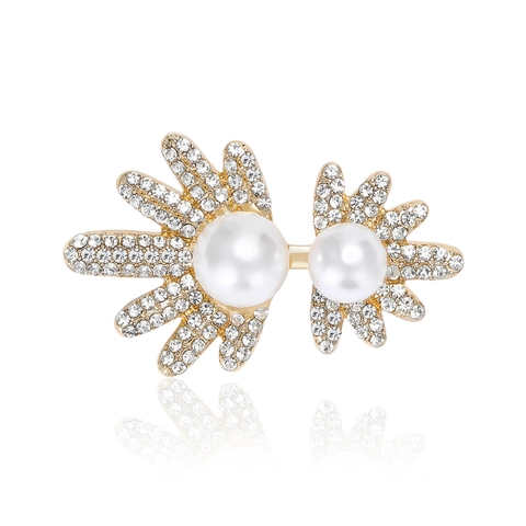 Spilla a Foglia in Lega di Perla Artificiale e Strass Vintage Elegante Spilla a Fiore per Donna Matrimonio Festa Gioielli Regalo