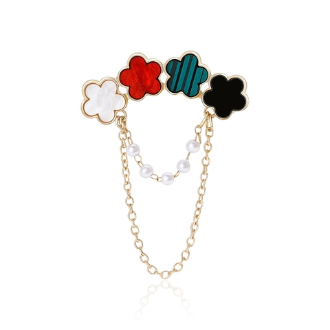 Elegant Alloy Flower Brooch With Artificial Pearl Chain Tassel Vintage Style For Women Coats Sweaters Jewelry Accessory
