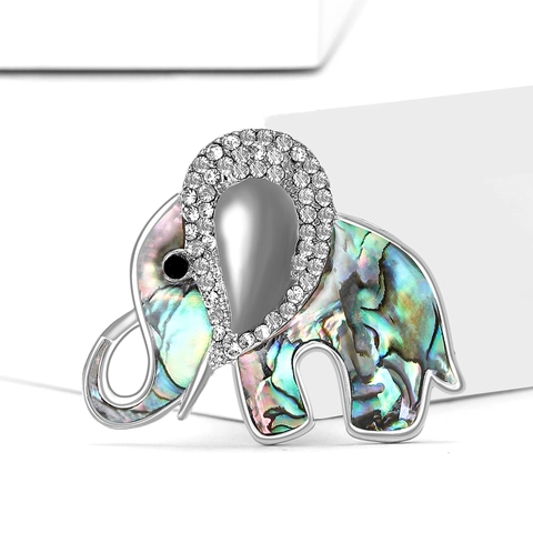 Elegant Alloy Rhinestone Elephant Brooch For Women Fashion Rainbow Abalone Shell Animal Lapel Pin Jewelry Accessory