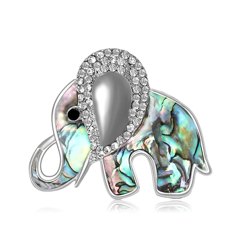 Elegant Alloy Rhinestone Elephant Brooch For Women Fashion Rainbow Abalone Shell Animal Lapel Pin Jewelry Accessory