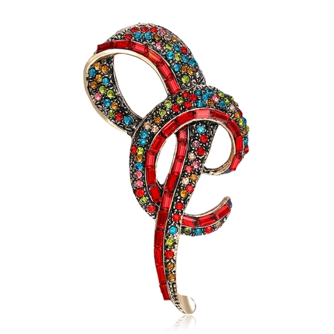 Gorgeous Alloy Rhinestone Retro Ribbon Knot Brooch Elegant Abstract Music Note Corsage Jewelry Pin For Women Wedding Party