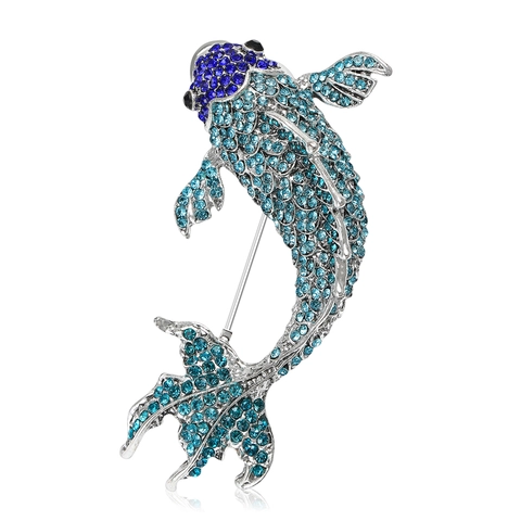 Broche Vintage de Luxe en Alliage et Strass Forme Carpe Koï pour Homme Femme Accessoire Élégant pour Costume et Manteau