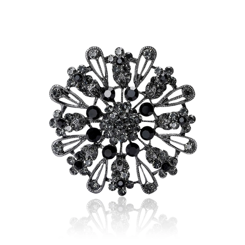 Vintage Alloy Rhinestone Flower Brooch For Women Hollow Sun Crystal Glass Breastpin Retro Fashion Clothes Jewelry Accessory