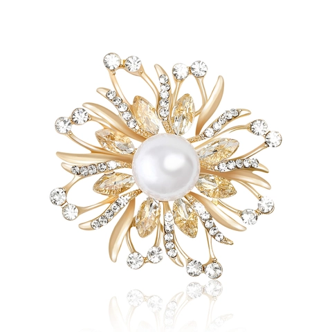 Eleganter Legierung Künstliche Perle Blume Brosche Mit Strass Mode Floral Corsage Schmuck Pin Für Damen Kleid Zubehör