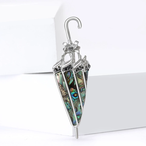Broche de Paraguas de Aleación Vintage Con Concha de Abulón Colorida y Diamantes de Imitación Negros para Mujer Joyería de Alfiler de Ropa