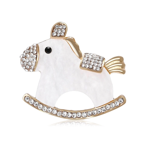 Simpatica Spilla a Cavallo a Dondolo in Lega di Strass Smaltata con Perla Artificiale Intarsiata Spilla Moda Semplice Donna Completo Cappotto Gioielli