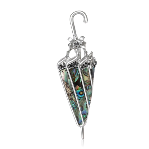 Broche de Paraguas de Aleación Vintage Con Concha de Abulón Colorida y Diamantes de Imitación Negros para Mujer Joyería de Alfiler de Ropa