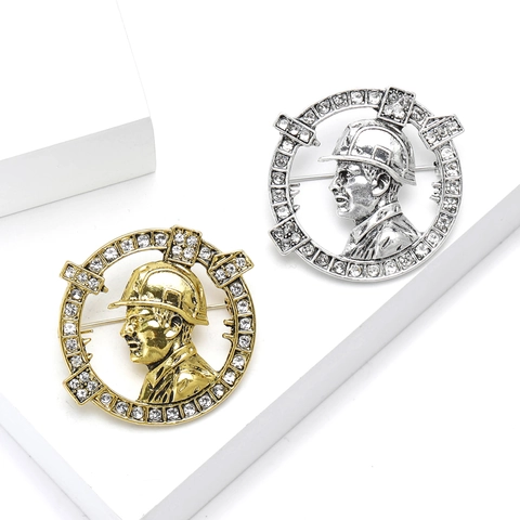 Runde Legierung Strass Architekt Ingenieur Brosche Für Herren Vintage Professionell Bauarbeiter Helm Relief Abzeichen Pin Schmuck Business Geschenk