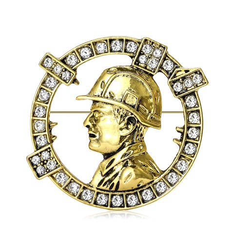 Runde Legierung Strass Architekt Ingenieur Brosche Für Herren Vintage Professionell Bauarbeiter Helm Relief Abzeichen Pin Schmuck Business Geschenk