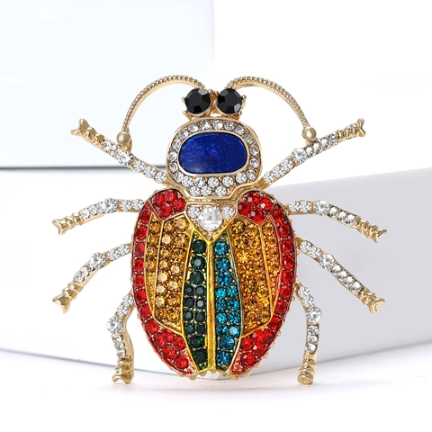 Vintage Alloy Rhinestone Ladybug Brooch Colorful Insect Pin Exquisite Creative Corsage Jewelry For Fashion Clothing Accessories