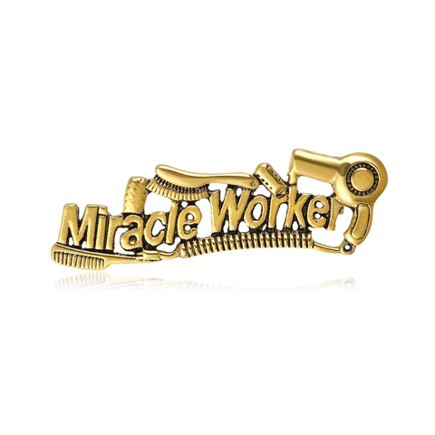 Vintage Alloy Hairdresser Brooch Scissors Comb Hair Dryer Miracle Worker Letter Pin Salon Jewelry Gift For Women Men Jewelry