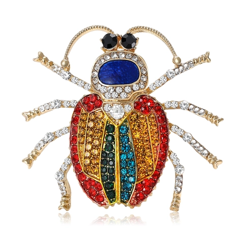 Vintage Alloy Rhinestone Ladybug Brooch Colorful Insect Pin Exquisite Creative Corsage Jewelry For Fashion Clothing Accessories