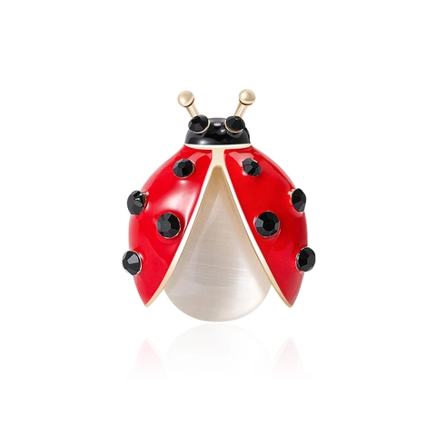 Mode Schattig Lieveheersbeestje Emaille Brosje Voor Dames Heren Goudkleur Legering Strass Kattenoogsteen Insecten Speld Kleding Accessoires Sieraden Cadeau