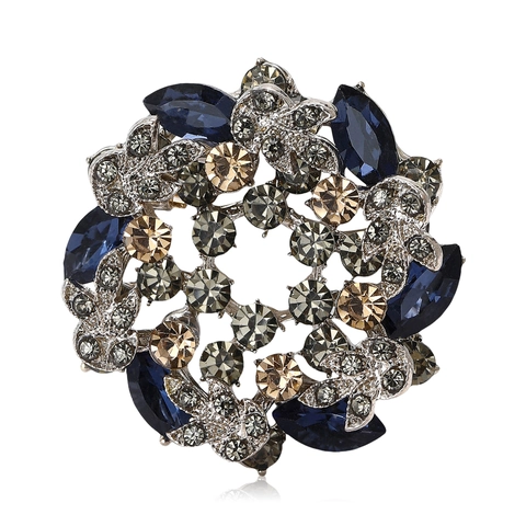 Vintage Alloy Rhinestone Flower Brooch For Women Elegant Floral Bauhinia Round Lapel Pin Banquet Wedding Daily Fashion Jewelry Accessories