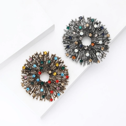 Vintage Legierung Bunte Strass Sonne Brosche Für Damen Hohle Sonnenstrahl Blume Pin Korsage Mode Schmuck Gold Silber