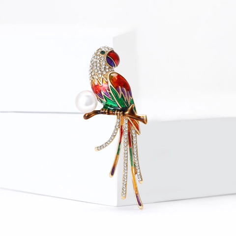 Spilla a Forma di Pappagallo in Lega Multicolore Con Strass e Perla Artificiale Smalto Uccello Spilla da Bavero per Donna