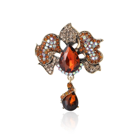 Spilla Vintage in Lega con Strass Foglia e Fiore per Donna Elegante Spilla a Ciondolo con Goccia di Cristallo Gioielli Moda Regalo