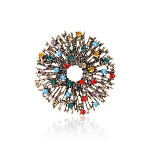 Vintage Legierung Bunte Strass Sonne Brosche Für Damen Hohle Sonnenstrahl Blume Pin Korsage Mode Schmuck Gold Silber