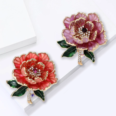 Spilla a Forma di Peonia in Lega con Strass Vintage di Lusso per Donna Eleganti Spille da Corsetto Floreali Smaltate Accessori di Gioielli di Moda