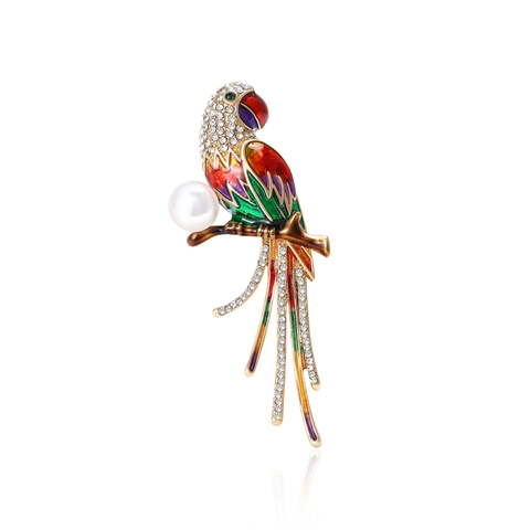 Spilla a Forma di Pappagallo in Lega Multicolore Con Strass e Perla Artificiale Smalto Uccello Spilla da Bavero per Donna