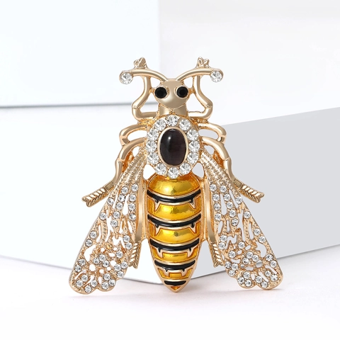 Exquisite Legierung Strass Biene Brosche Für Damen Goldton Emaille Hummel Corsage Pin Mode Schmuck Kleidung Zubehör Geschenk