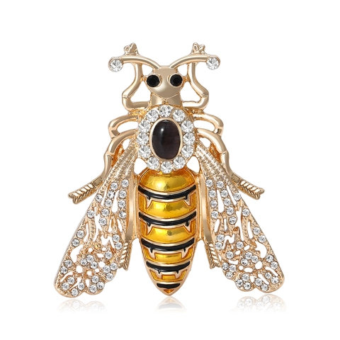 Exquisite Legierung Strass Biene Brosche Für Damen Goldton Emaille Hummel Corsage Pin Mode Schmuck Kleidung Zubehör Geschenk