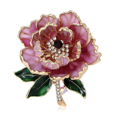 Spilla a Forma di Peonia in Lega con Strass Vintage di Lusso per Donna Eleganti Spille da Corsetto Floreali Smaltate Accessori di Gioielli di Moda