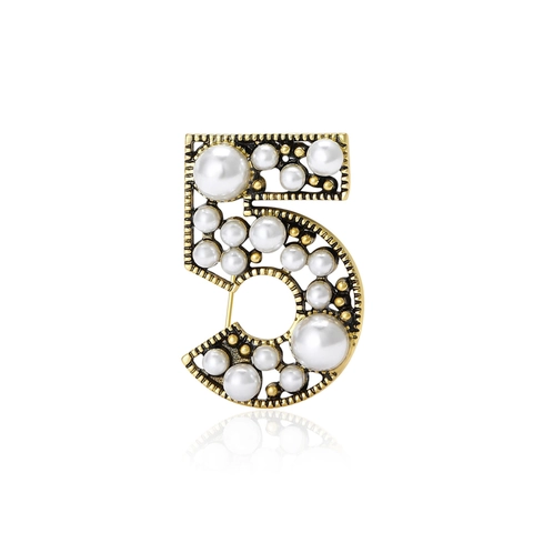 Lussuosa Spilla a Forma di Numero 5 in Lega Con Perla Artificiale Spilla Decorativa per Abbigliamento Vintage per Donna Gioielli