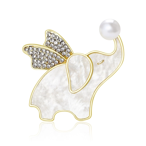 Lindo Broche De Elefante Con Perla Artificial Y Strass Para Mujer Aleación Concha Diseño Animal Accesorios De Moda