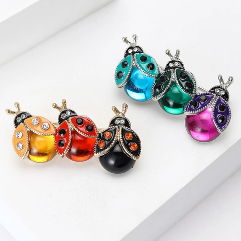 Vintage Alloy Rhinestone Colorful Ladybug Brooch Pin Jewelry For Women Fashion Animal Accessory Badge Decor Gift