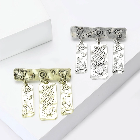 Broche de Aleación de Tótem Indígena Vintage para Hombre Mujer Patrón de Espiral de Pájaro Etiquetas Colgantes Joyería Antigua