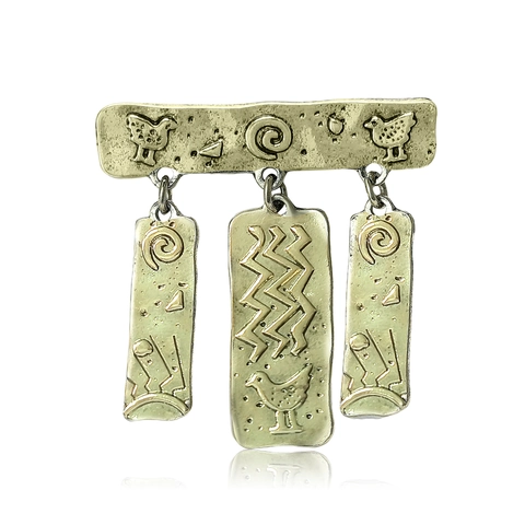 Broche de Aleación de Tótem Tribal Vintage para Hombres Mujeres Grabado Pájaro Patrón Geométrico Accesorio Joyería Oro Plata Antiguo