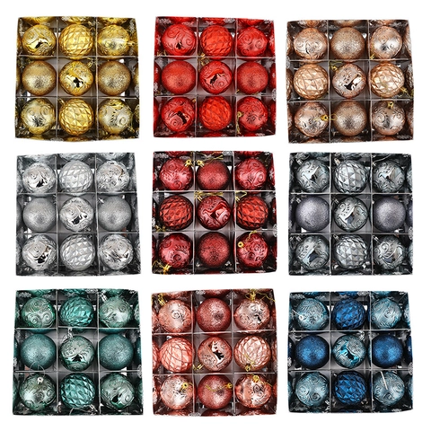 Set di Palline di Natale Infrangibili in Plastica con Rilievo e Glitter Decorazioni da Appendere per Albero Festa Matrimonio