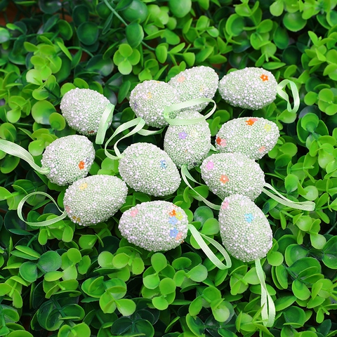 12PCS Colorful Easter Egg Hanging Ornaments Foam Easter Egg Pendant With Ribbon For Festive Party Home Garden Decoration