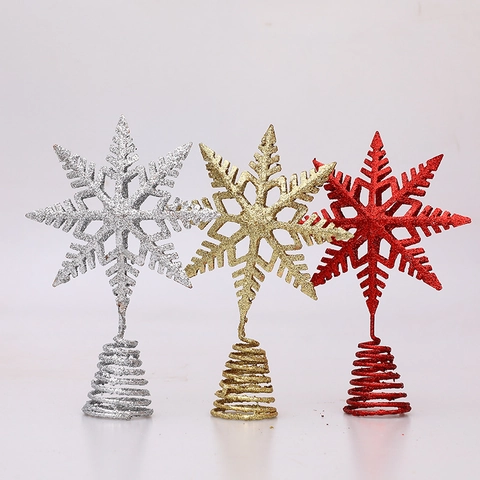 Eisen Glitzer Schneeflocke Weihnachtsbaumspitze Stern Für Festival Feiertag Party Home Dekor Funkelnde Baumspitze Ornament Gold Silber Rot