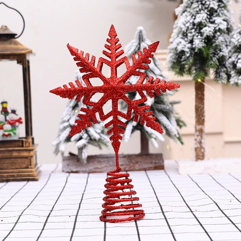 Eisen Glitzer Schneeflocke Weihnachtsbaumspitze Stern Für Festival Feiertag Party Home Dekor Funkelnde Baumspitze Ornament Gold Silber Rot