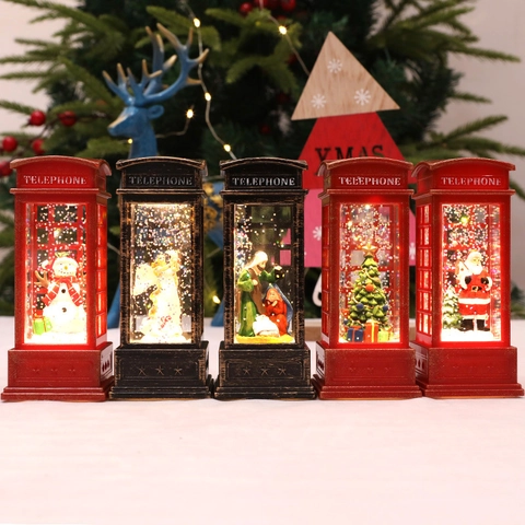 Weihnachten Telefonzelle LED Laterne Wassergefüllter Glitzer Weihnachtsmann Schneemann Tannenbaum Dekorative Tisch Nachtlicht