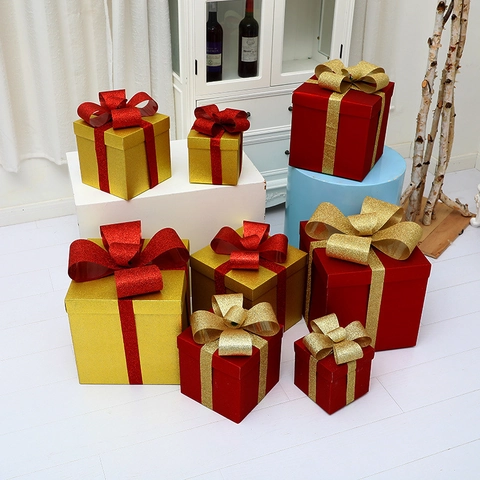 Scatole Regalo di Natale Glitterate Con Fiocchi Ornamenti per Alberi Festivi per Feste Decorazioni per Finestre del Centro Commerciale