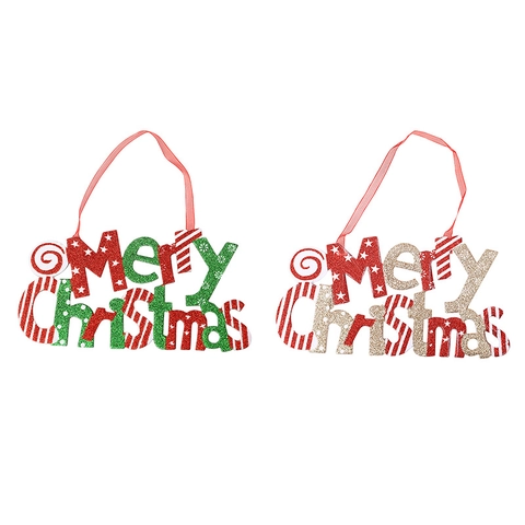 Merry Christmas Letter Sign Pendant Glitter Hanging Decoration For Christmas Tree Party Wall Home Festive Ornament Red Green Gold