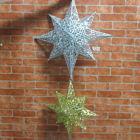 Decorazione Appesa in Ferro a Ottagramma Natalizio Stella a Otto Punte Cava con Glitzer per Soffitto Hotel Festa Festiva